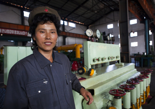 North Korean female worker at Hungnam nitrogen fertilizer plant, South Hamgyong Province, Hamhung, North Korea