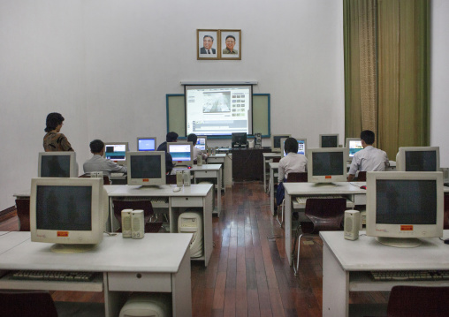 North Korean girl in a video editing school in Mangyongdae children's palace, Pyongan Province, Pyongyang, North Korea