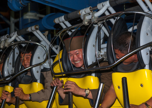 North Korean soldiers in a fairground attraction at Kaeson youth park, Pyongan Province, Pyongyang, North Korea