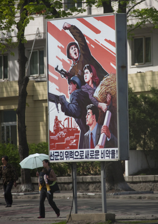 North Korean propaganda billboard in the street, Pyongan Province, Pyongyang, North Korea