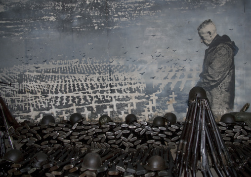 American rifles and helmets in the victorious fatherland liberation war museum, Pyongan Province, Pyongyang, North Korea