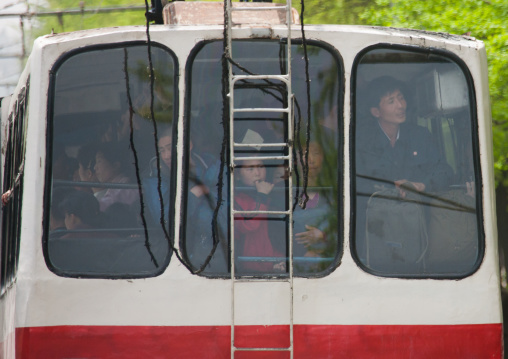 Back of a tramway with people inside, Pyongan Province, Pyongyang, North Korea