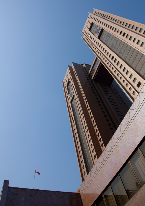 Low angle view of Koryo hotel, Pyongan Province, Pyongyang, North Korea