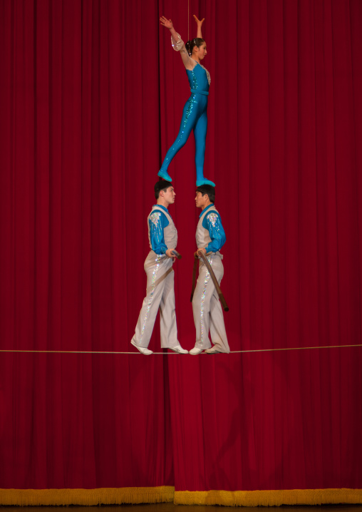 North Korean acrobats in Pyongyang circus, Pyongan Province, Pyongyang, North Korea