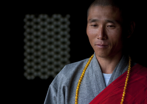 Monk at Ryongthong temple founded by Korean chonthae sect of buddhism, Ogwansan, Ryongthong Valley, North Korea
