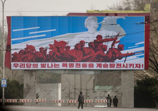North Korean propaganda billboard in the street, Pyongan Province, Pyongyang, North Korea