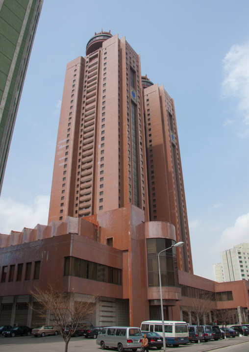 Low angle view of Koryo hotel, Pyongan Province, Pyongyang, North Korea