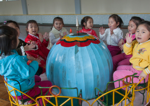 North Korean girls playing in Kwangbok primary school, Pyongan Province, Pyongyang, North Korea