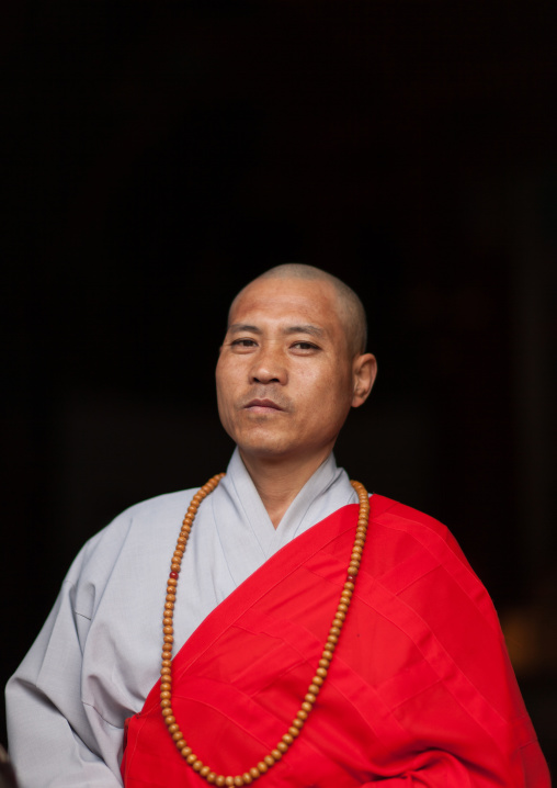 Portrait of a North Korean monk in Pohyon-sa Korean buddhist temple, Hyangsan county, Mount Myohyang, North Korea