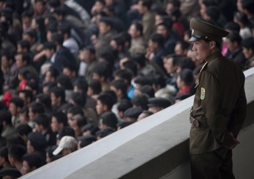 Crowd in the Kim il Sung stadium during a football game, Pyongan Province, Pyongyang, North Korea
