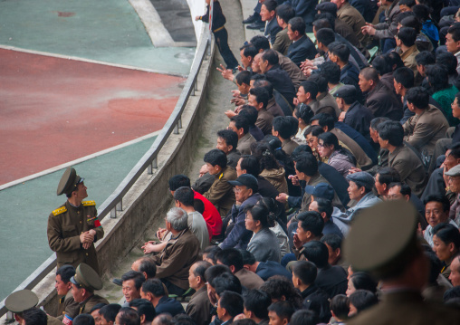 Crowd in the Kim il Sung stadium during a football game, Pyongan Province, Pyongyang, North Korea