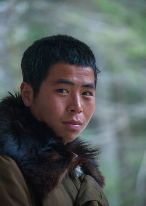 North Korean soldier at the former secret camp of the Korean resistance against japanese in mount Paektu, Ryanggang Province, Samjiyon, North Korea