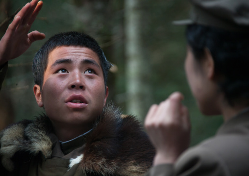 North Korean soldiers in the former secret camp of the Korean resistance in mount Paektu, Ryanggang Province, Samjiyon, North Korea