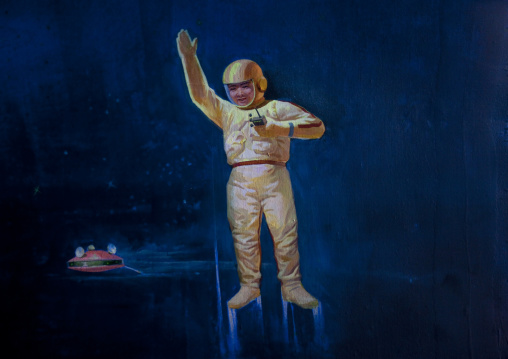 Painting about space exploration in children's palace, Ryanggang Province, Samjiyon, North Korea