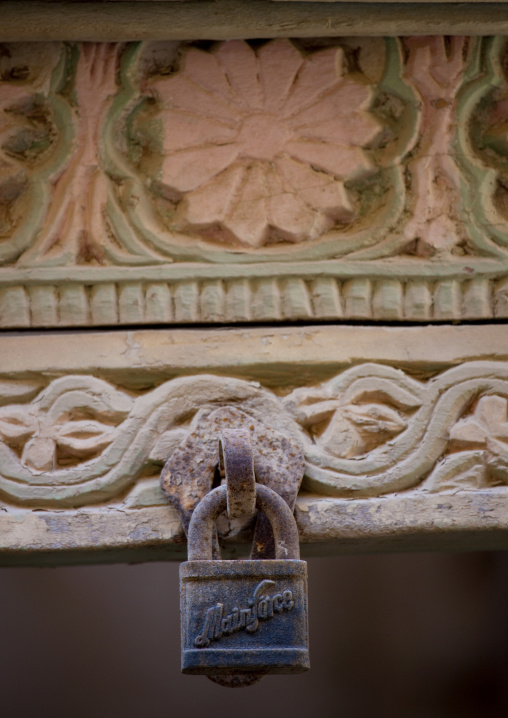 Iron Lock On The Door Carved With Flowers, Sinaw, Oman