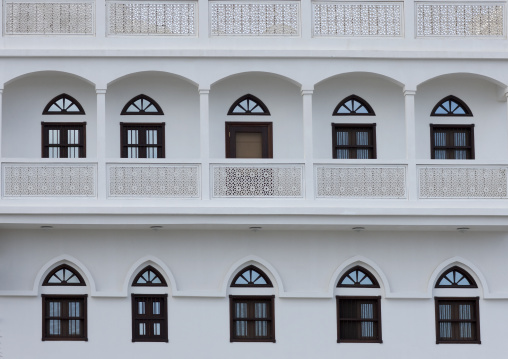 Old Omani White House With Typical Wooden Doors And Windows In Muscat, Oman
