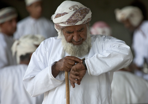Old Omani Man Looking At His Watch, Sinaw, Oman