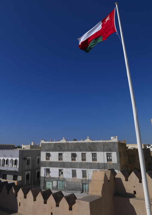 Prospect Of Taqah Fort With National Flag, Oman