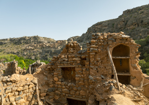 Stone and mudbrick houses in an abandoned village, Jebel Akhdar, Wadi Bani Habib, Oman