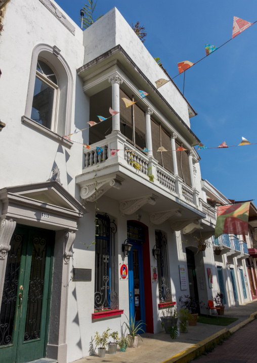 Panama, Province Of Panama, Panama City, Nice Facades And Balconies Of The Old District In Casco Viejo