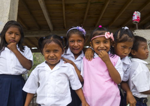 Panama, Darien Province, , Children Of The Native Indian Embera Tribe In Western Clothes