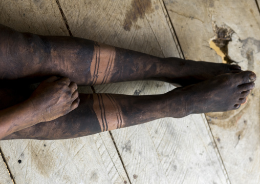 Panama, Darien Province, Bajo Chiquito, Woman Of The Native Indian Embera Tribe Is Ceremonially Decorated With Jagua Bodypaint