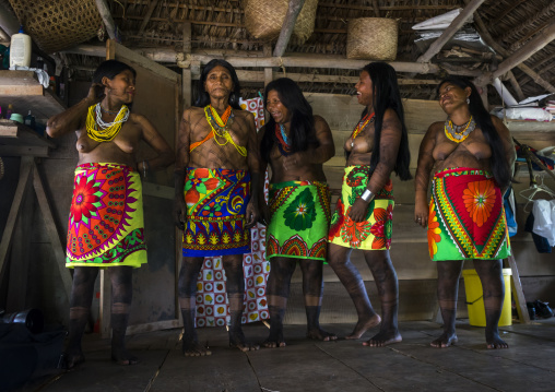 Panama, Darien Province, Bajo Chiquito, Laughing Women Of The Native Indian Embera Tribe