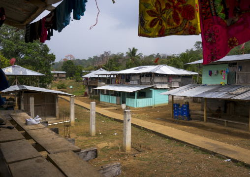 Panama, Darien Province, Bajo Chiquito, Embera Tribe Village With Modern Houses