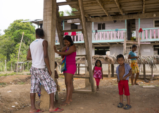 Panama, Darien Province, Bajo Chiquito, Embera Tribe People Dressed In Western Clothes