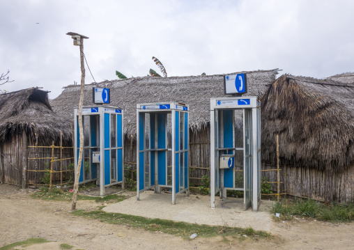 Panama, San Blas Islands, Mamitupu, Phone Booths In A Village