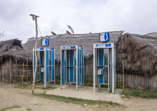 Panama, San Blas Islands, Mamitupu, Phone Booths In A Village