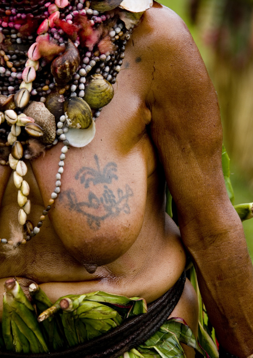 Plane tatooed on old woman breast, Western Highlands Province, Mount Hagen, Papua New Guinea