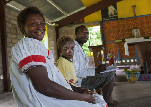 People inside a church, New Ireland Province, Langania, Papua New Guinea
