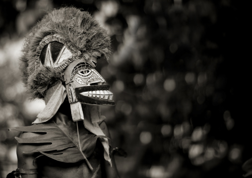 Malagan tatuana masks dance during a funeral ceremony, New Ireland Province, Langania, Papua New Guinea