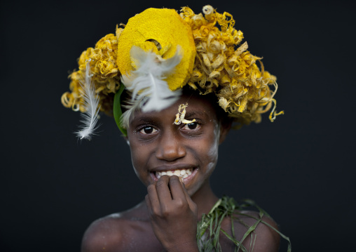 Portrait of a boy during Malagan tatuana masks dance, New Ireland Province, Langania, Papua New Guinea
