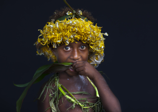 Portrait of a boy during Malagan tatuana masks dance, New Ireland Province, Langania, Papua New Guinea