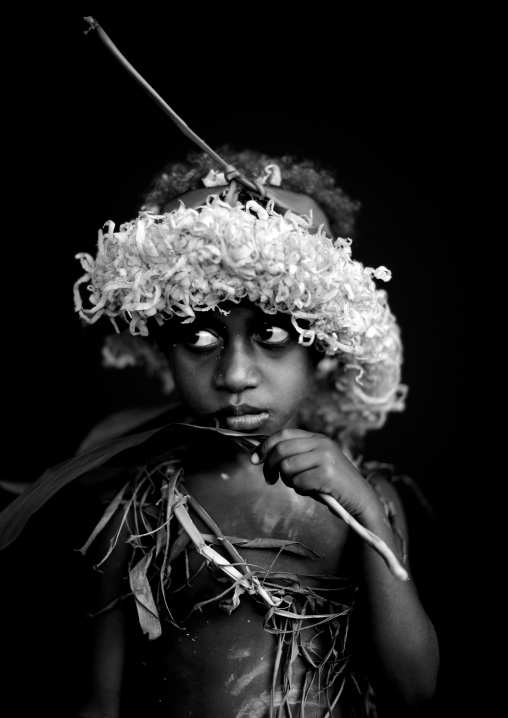 Portrait of a boy during Malagan tatuana masks dance, New Ireland Province, Langania, Papua New Guinea