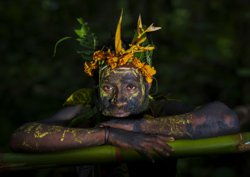 Portrait of a traditional witch doctor in the jungle, New Ireland Province, Kavieng, Papua New Guinea
