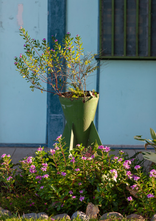 Old bomb turned into a flower pot, East New Britain Province, Rabaul, Papua New Guinea