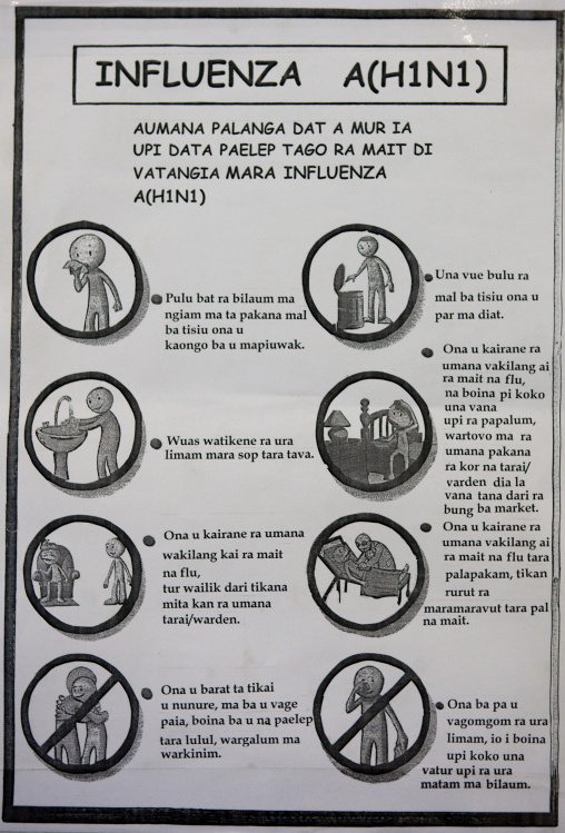 H1n1 influenza warning poster, East New Britain Province, Rabaul, Papua New Guinea