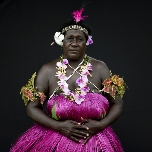 Portrait of a woman in traditional clothing, Autonomous Region of Bougainville, Bougainville, Papua New Guinea