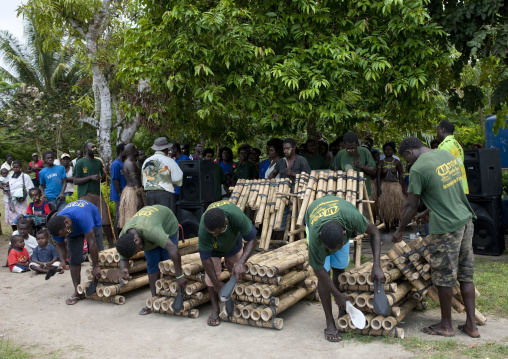 Tatok bamboo band in Pororan island, Autonomous Region of Bougainville, Bougainville, Papua New Guinea