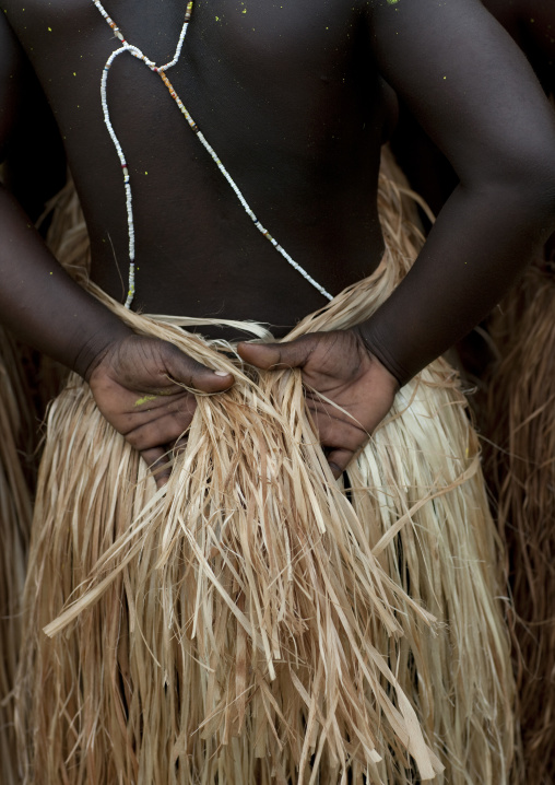 Woman with pandanus skirt , Autonomous Region of Bougainville, Bougainville, Papua New Guinea