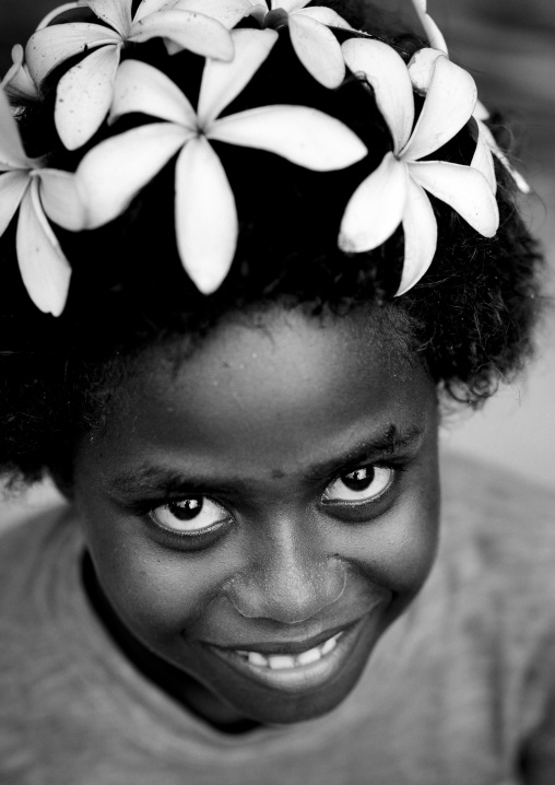Girl with a floral crown, Autonomous Region of Bougainville, Bougainville, Papua New Guinea