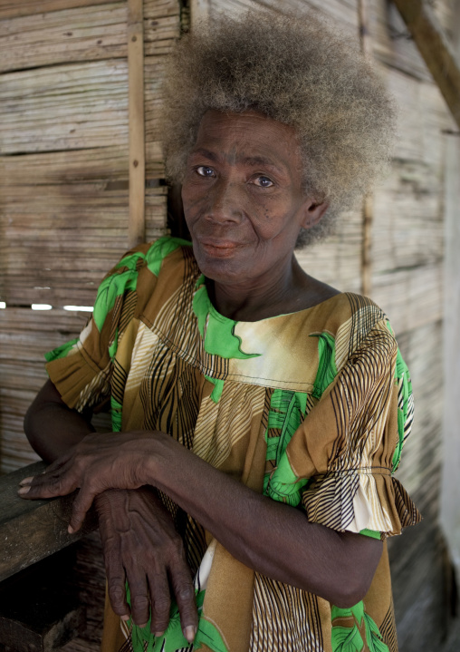 Portrait of an old woman with white hair, New Ireland Province, Kapleman, Papua New Guinea