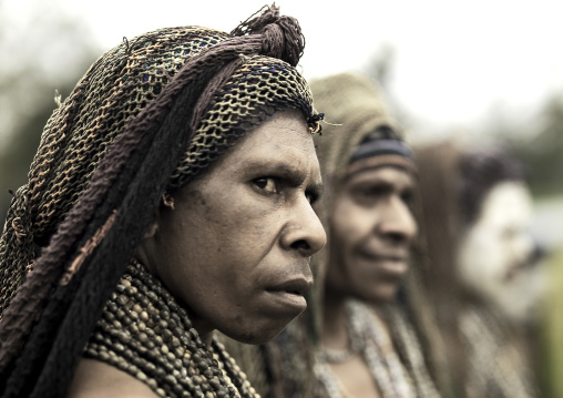 Mourning woman with job tears necklaces, Western Highlands Province, Mount Hagen, Papua New Guinea