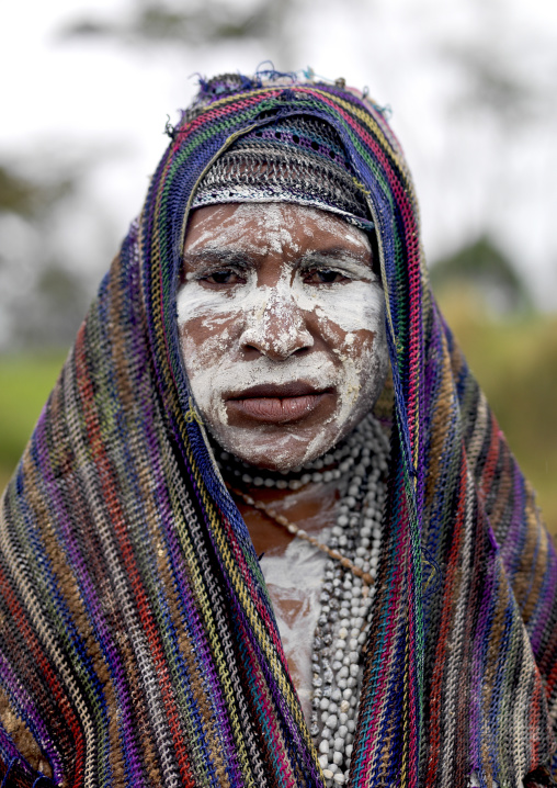 Portrait of a mourning woman with job tears necklaces, Western Highlands Province, Mount Hagen, Papua New Guinea