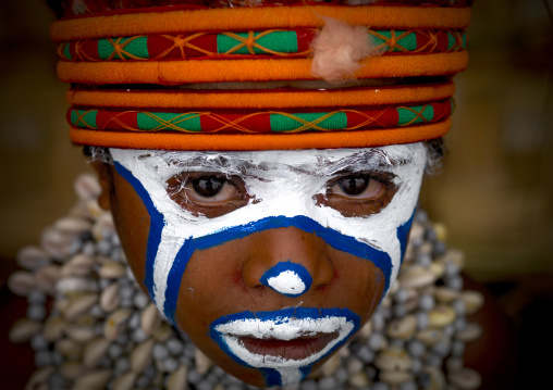 Highlander boy with traditional makeup during a sing-sing, Western Highlands Province, Mount Hagen, Papua New Guinea