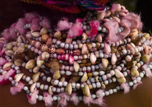Highlander woman with traditional necklaces during a sing-sing, Western Highlands Province, Mount Hagen, Papua New Guinea