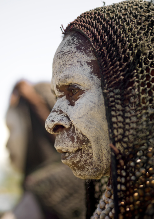 Portrait of a mourning woman with job tears necklaces, Western Highlands Province, Mount Hagen, Papua New Guinea